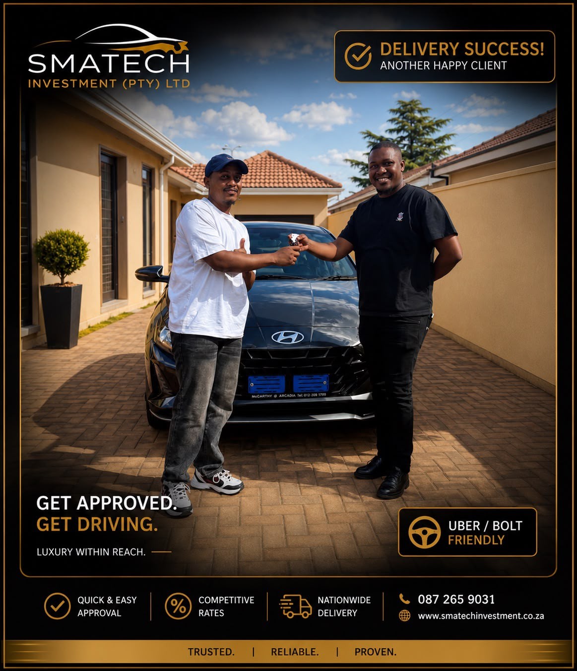 Smatech delivery — happy client receiving keys to a Hyundai