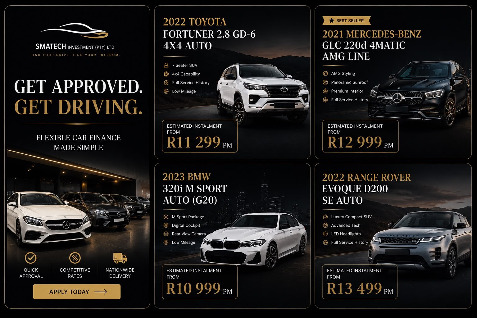 Premium vehicles — Fortuner, GLC, BMW 320i, Range Rover Evoque